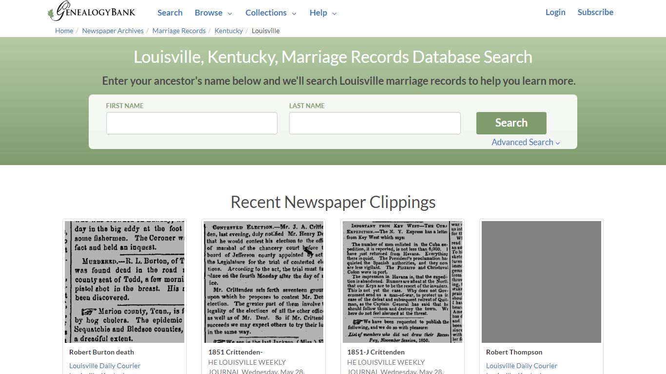 Louisville, Kentucky, Marriage Records Online Search